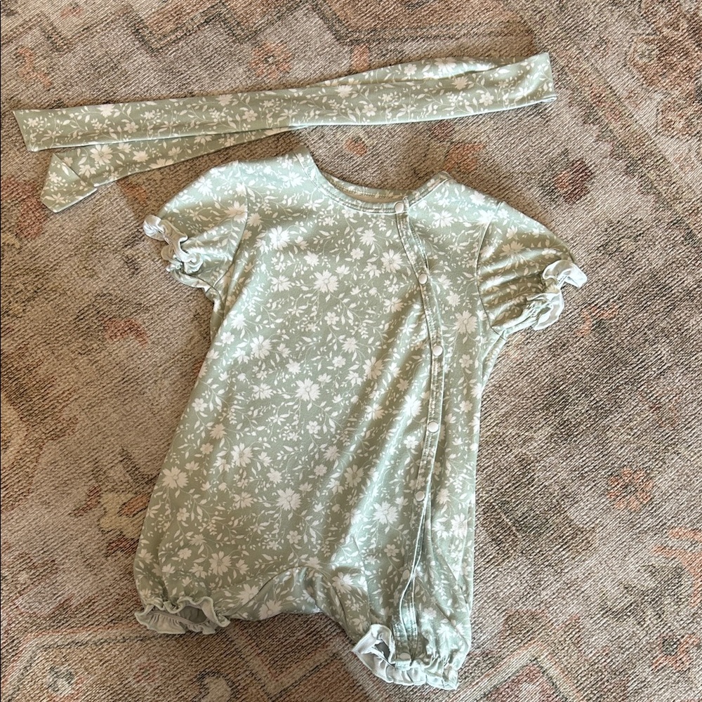 Floral Green Kids One Piece